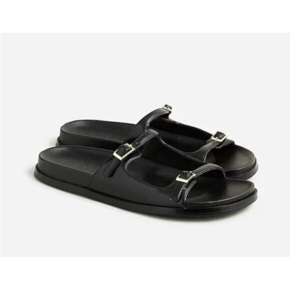 J Crew Shoes - J Crew Leather Sandal 10 Black Metal Buckle Slip On Preppy Neutral Colbie Resort